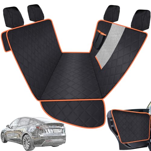 iBuddy Dog Car Seat Cover for Tesla Model Y/3 with 2PCS Car Door Protector 100% Waterproof Pet Car Seat Cover Protects Vehicle from Hair, Scratches and Dirt, Customized Dog Car Hammock for Model Y/3