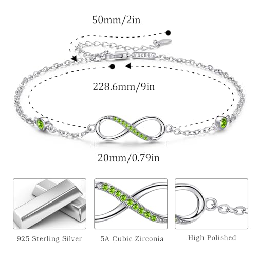 Image of MEDWISE Womens Infinity Anklet Bracelet 925 Sterling Silver Endless Love Symbol Ankle Bracelet Adjustable Plus Size Large Bracelet Gifts for her Mother's Day Gifts