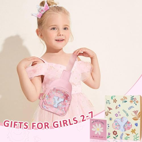Image of COSHAYSOO Pink Toddler Little Girls Purse 2 3 4 5 6 7 Year Old Kids Sling Bag Initial Crossbody Pouch, Stylish Trending Practical Useful Birthday Christmas Valentines Graduation Gifts Letter Y
