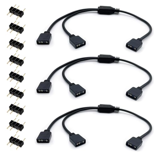 Image of 3-Pack 5V 3Pin ARGB 1 to 2 Female to Female ARGB Cables, 1-to-2 Addressable RGB Spliter Extension Cable with Male Pins, Used For Computer Chassis, CPU Heat Sink, And 5V ARGB Fans (11.8 Inches)