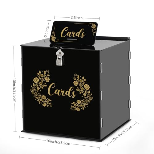 Caja de tarjetas de boda segura contra pérdidas, urna de acrílico grande con llave para sobres 6