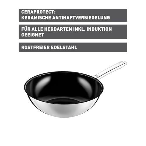 Silit Wuhan indukcijska tava za wok 28 cm, nehrđajući čelik obložen wok-om, prikladna za pećnicu