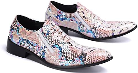 Santimon Mens Dress Driving Loafers Snake Print Leather Classic Casual Plain Toe Multicolor Office Wedding Party Tuxedo Fashion Shoes Flamingo 11 US | Image 6