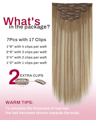 Image of Moresoo Clip in Hair Extensions Real Human Hair for Women Long Human Hair Clip in Extensions Balayage Light Brown to Light Golden Blonde 18 Inch Different Batches