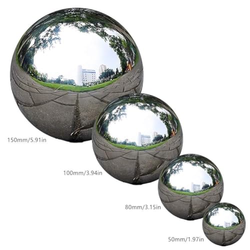 Uandear Stainless Steel Gazing Ball, Abonery 6 Pcs 50-150 mm Mirror Polished Hollow Ball Reflective Sphere, Floating Pond Balls Seamless Gazing Globe for Home Garden Ornament Decorations