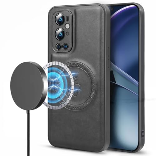 BEEJTUNY Funda para OnePlus 9 Pro, Case Magnética Fuerte de 2300 Gauss, Carcasa de Cuero Antichoque, Compatible con Carga Inalámbrica. Negro
