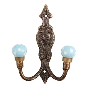 IndianShelf Handmade Dot Hooks Coat Hangers Key Holders Wall Hanging Mount Hat Mug Kitchen Utensils Bathroom (Ceramic_Turquoise_6 Inches)-2 Piece