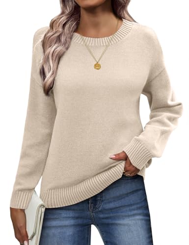 Zeagoo Fall Sweaters for Women 2025 Long Sleeve Crewneck Ribbed Knit Pullover Sweater Loose Fit Basic Jumper Tops