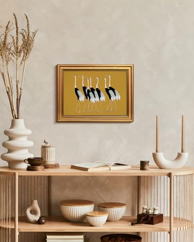 Image of HUARCEY Gold Framed Vintage Wall Art for Living Room, Animals Painting Prints Shelf Decor for Kitchen, Aesthetic Bedroom Wall Art Decor, Christmas Gifts for Friends or Family (Seven Cranes 12 inchx16 inch)