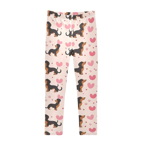Wusikd Dachshund Dogs Girls' Leggings Toddler Doodles Hearts Kids Yoga Pants Dance Active Tights 4T