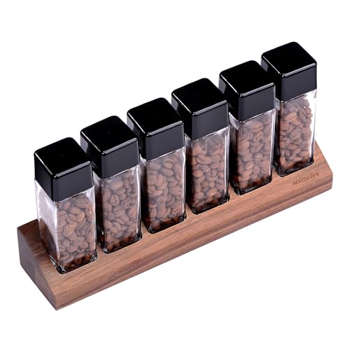 Normcore 6 Tubes Single Dose Espresso Bean Cellars, Coffee Beans Storage Tube Vial Vault with One-Way Exhaust Valve, Glass Coffee Bean Capsules With Genuine American Walnut Display Stand - Image 3