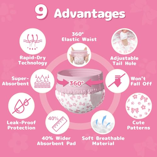 Image of Dono Disposable Pull It Up Female Dog Diapers, 360 Stretchy Waist Puppy Diapers, Super-Absorbent Doggie Diapers with Rapid-Dry Technology Leak-Proof Design for Doggy in Heat Period, M 60 Pcs