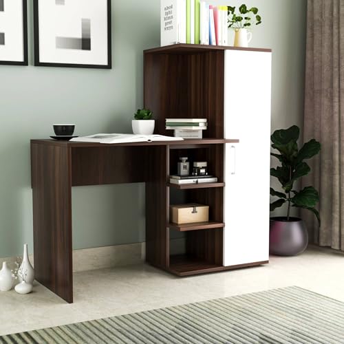 Image of Engineered Wood Office & Study Table for Study Room /Office /Work from Home || Engineered Wood Study Table || Freestanding || (White & Brown) |