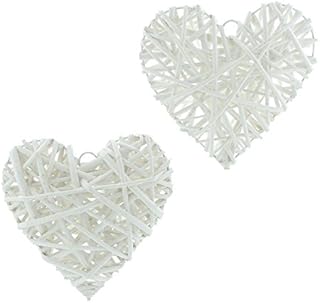 hanging decorations 2 White Hearts Rattan