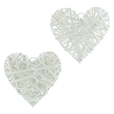 hanging decorations 2 White Hearts Rattan Cover