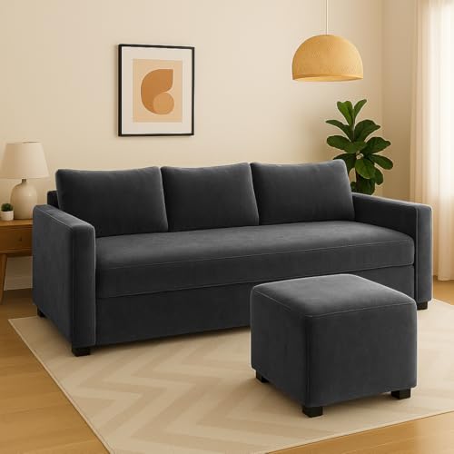 Image of Furny Mavona 3 Seater Fabric Sofa Set (Dark Grey) | Soft Velvet Fabric | Modern Design | Comfortable Seating | Living Room Furniture