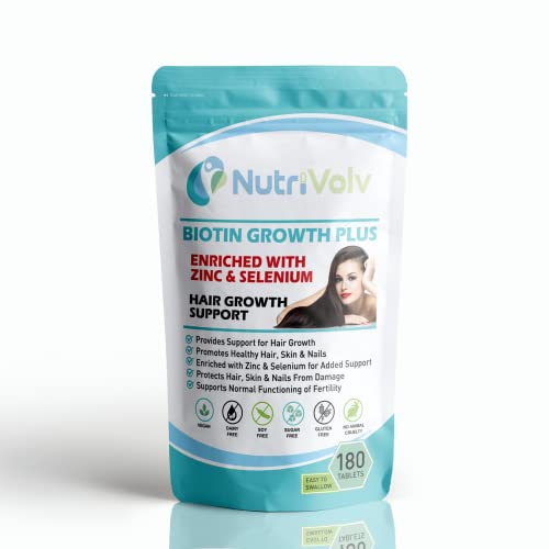 Biotin Hair Growth | Enhanced with Zinc & Selenium | 180 Tablets | 10,000mcg Biotin | Hair Vitamins Complex | Vegan | Hair Skin & Nails Vitamins for Men & Women | UK Made