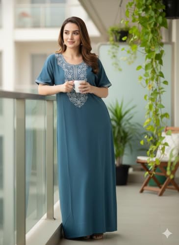 Image of BellaMora Nighty| Nighty for Women Stylish| Alpine Nighty for Women| Night Gown for Women Stylish| Breathable Alpine Fabric| Elegant Embroidery|