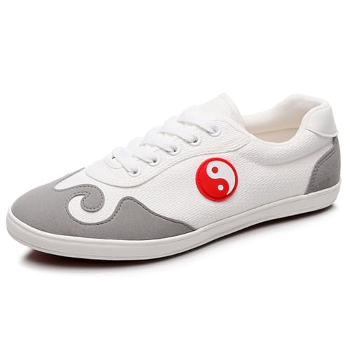 Tiujkgy Zapatos de Tai Chi Kung Fu para Hombres y Mujeres, Zapatos de Artes Marciales de Estilo Chino con Suela de Goma, Zapatos de Lona, ​​Zapatos Tradicionales de Wushu,Blanca,37 EU