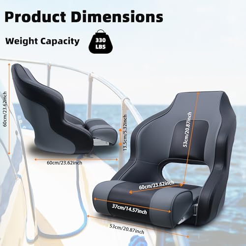 Vancus Deluxe High Back Boat Seats Premium Sports Flip Up Captain Bucket Boat Seat with Armrests and Bolster, Gray/Black by VANCUS - Image 6