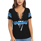 Puhad Women's V-Neck Short Sleeve T Shirts for Van.1986 Halen Tshirts 3D Printed Soft tee Large Black