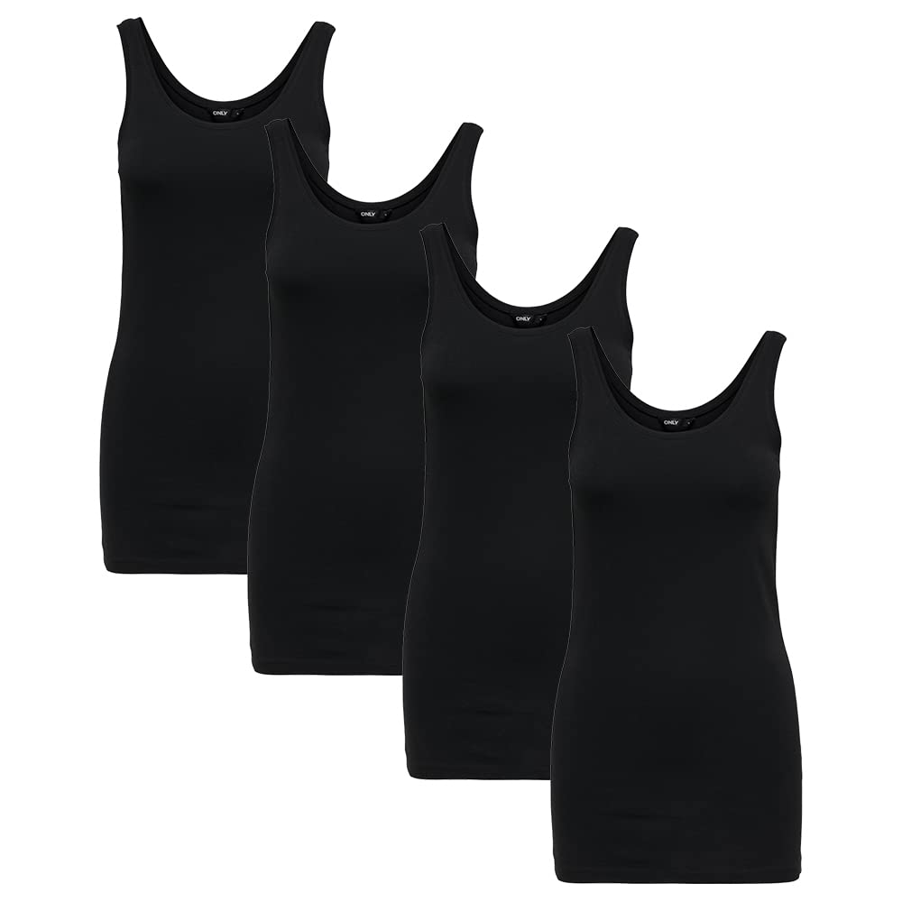 ONLY 4er Pack Damen LIVE Love Long Oberteile Basic Tank Tops, Tank Tops in Schwarz Weiß Mehrfarbig