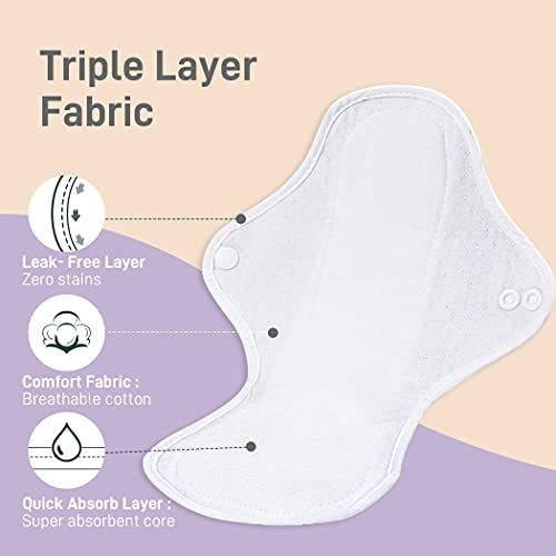 Langsprit-Reusable-Sanitary-Pads-for-Women-Feminine-Pads-for-Women-Regular-Absorbency-Cotton-Washable-Cloth-Menstrual-Pads-6pcs-Set-with-Mini-Wet-Bag-Leakfree-and-Periods-Medium