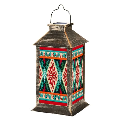 Solar Lanterns Seamless Fabric Geometric Ethnic Patterns Inspired by Aztec Navajo Outdoor Waterproof Hanging Solar Light Outside Lights for Patio Yard House Lawn Decor Birthday Gifts for Women Mom
