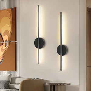 Rechargeable Wall Sconce Lights, Battery Operated Wall Lights 3 Color Temperature, Wall Lamp Dimmable Wireless with Remote Control Black 60CM for Living Room Bedroom Hallway, 2 Pack