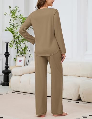 Image of KCW Womens Pajamas Sets 100% Cotton 2 Piece Lounge Set Long Sleeve Tops and Pants Soft Pjs Sleepwear with Pockets