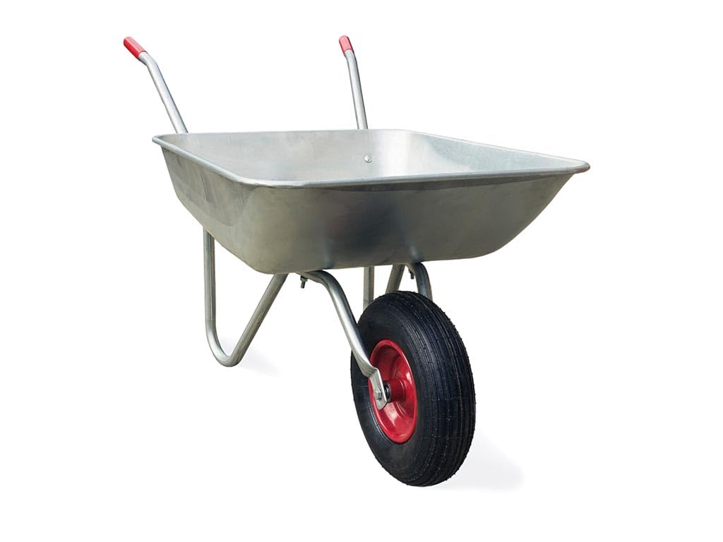 Toolland Carretilla 85 litros, Carretilla de Obra con Cuba de Acero galvanizado, Rueda neumática 350 mm, 12 kg Ligera, para jardín y construcción Arena Tierra escombros residuos
