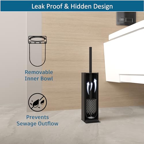 Image of BVL Toilet Brush and Holder 2 Pack for Two Bathrooms, Matte Black | Two complete freestanding sets equip a main bath and guest bath, or two bathrooms in one home, apartment or rental.
