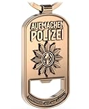 LANOLU Lustiger Flaschenöffner POLIZEI AUFMACHEN, Polizeimarke als Schlüsselanhänger, Geschenke für Polizisten und Polizei-Fans, Witziger Bieröffner mit lustiger Rückseite