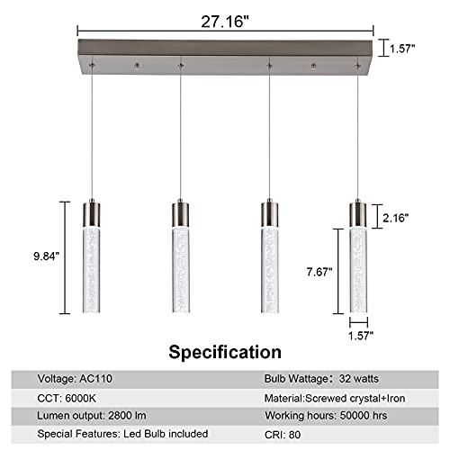 Image of 4-Light Integrated LED Hanging Pendant Ceiling Light Fixture Crystal