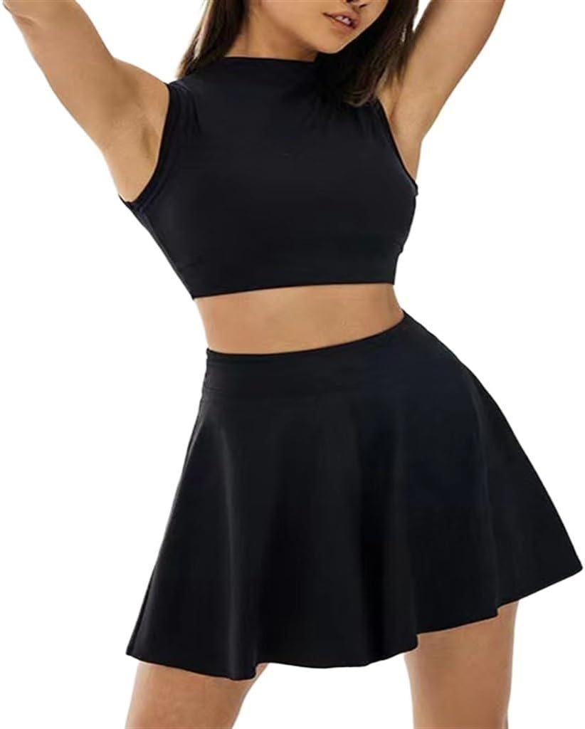 Two-piece Set Yoga Clothing Suit Female Tennis Skirt Quick-Drying Sports Fitness Vest Dance Hot Pants