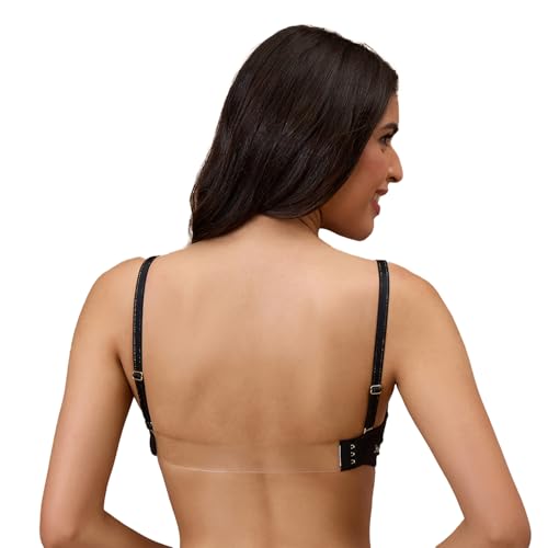 Image of NYKD By Nykaa Padded Non-Wired Transparent Back Bra with Free Transparent Shoulder Straps - NYB373