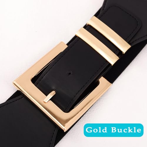 Yalice Black Wide Dress Belt for Women Thick Elaistc Waist Belts Fashion Gold Buckle Waistband for Ladies4