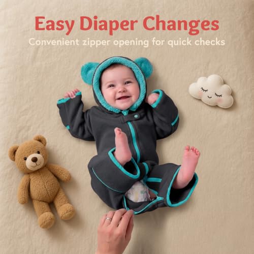 Image of baby deedee Bunting Fleece - Hooded Bear Ears Diaper Zip