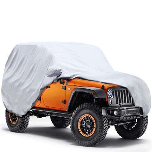 KAKIT 6 Layers Car Cover for Jeep Wrangler 2 Door Waterproof for TJ, CJ, YJ, & JK 1987-2017 Windproof All Weather Protection