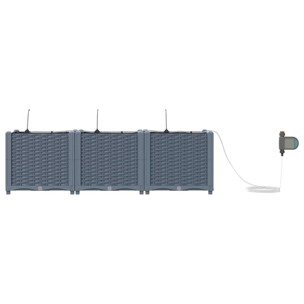 Garten-Pflanzgefäß 3er Set Hellgrau aus Stahl, 120x40x37,5 cm, langlebig für den Außenbereich, mit Bewässerungssystem für mühelose Pflanzenpflege