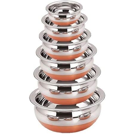 ROYAL SAPPHIRE Stainless Steel Copper Bottom Handi Pot 6 Piece Set With lids and Free Serving Spoon