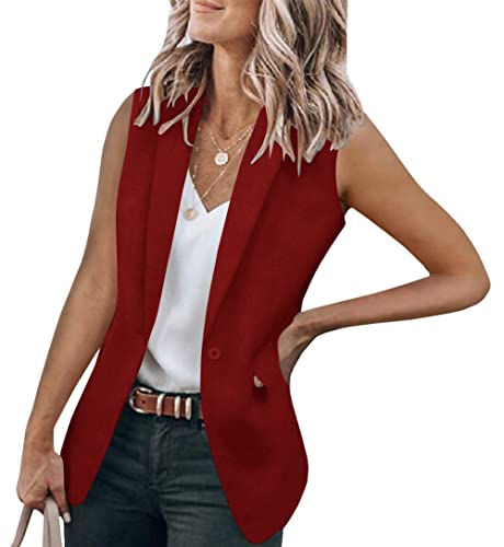 Cicy Bell Women's Casual Blazer Vest Sleeveless Open Front Work Office Vest Jacket with Pockets Z-Burgundy