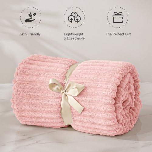 Image of BEDELITE 3D Ribbed Light Pink Fleece Twin Blanket for Couch, 60x80 Inch