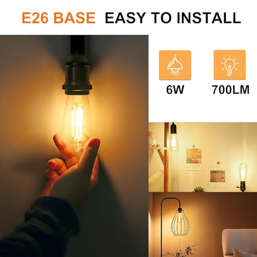 Image of ST19 LED Bulb 6W Equivalent 60W 2700k Warm White 120V, 12 Pack Ivyemons High Output ST19 LED Bulbs Dimmable, No Flicker ST 19 E26 Base Led Bulb,ST 19 LED Edison Light Bulbs for Indoor /Outdoor Lighting