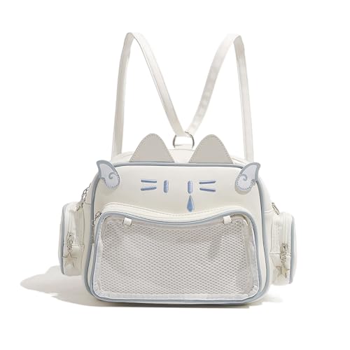 HuiYStar Mochila Ita Kawaii con Diseño de Gato, Bandolera Multiusos con Inserto,Blanco