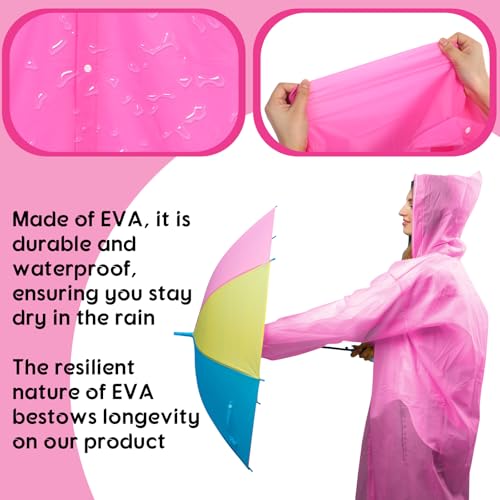 Jeere Pink Reusable Rain Poncho with Hood and Drawstring for Adults - Image 4