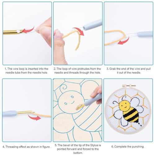 Image of Louise Maelys Beginners Punch Needle kit,for Starter Adults,Rug Tool,Cross Stitch Kits Including Handle Embroidery Pen,Cloth,Hoop,Threads and Instruction-Bee Pattern