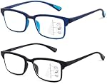 CARA 2 Pack Progressive Multifocus Reading Glasses, Flexible Lightweight TR90 Frame Blue Light Blocking Computer Readers, Workspace for Near Range (C1, 2.50)