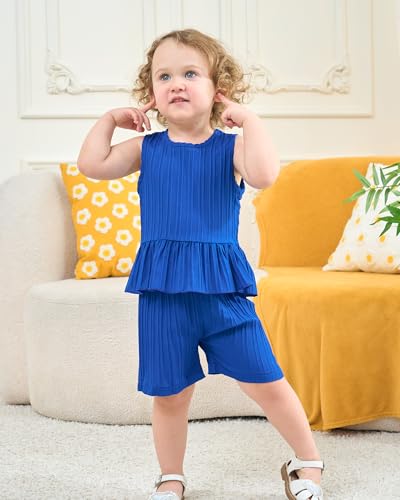 Image of Weebaby Baby Clothes Girl Toddler Summer Outfits Infant Casual Sleeveless Halter Ruffle Tank Cute Short Set Baby Clothing