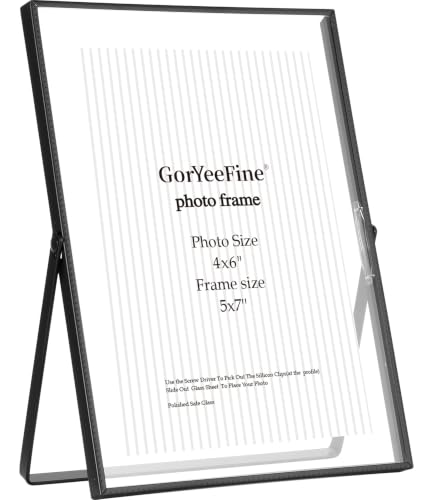 GorYeeFine 5x7 Black Floating Metal Beaded Frame,Tempered Glass